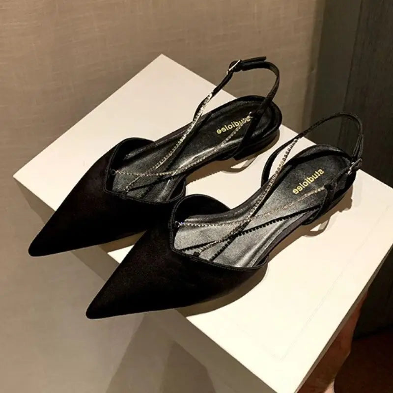 Chain-Detail Slingback Flats