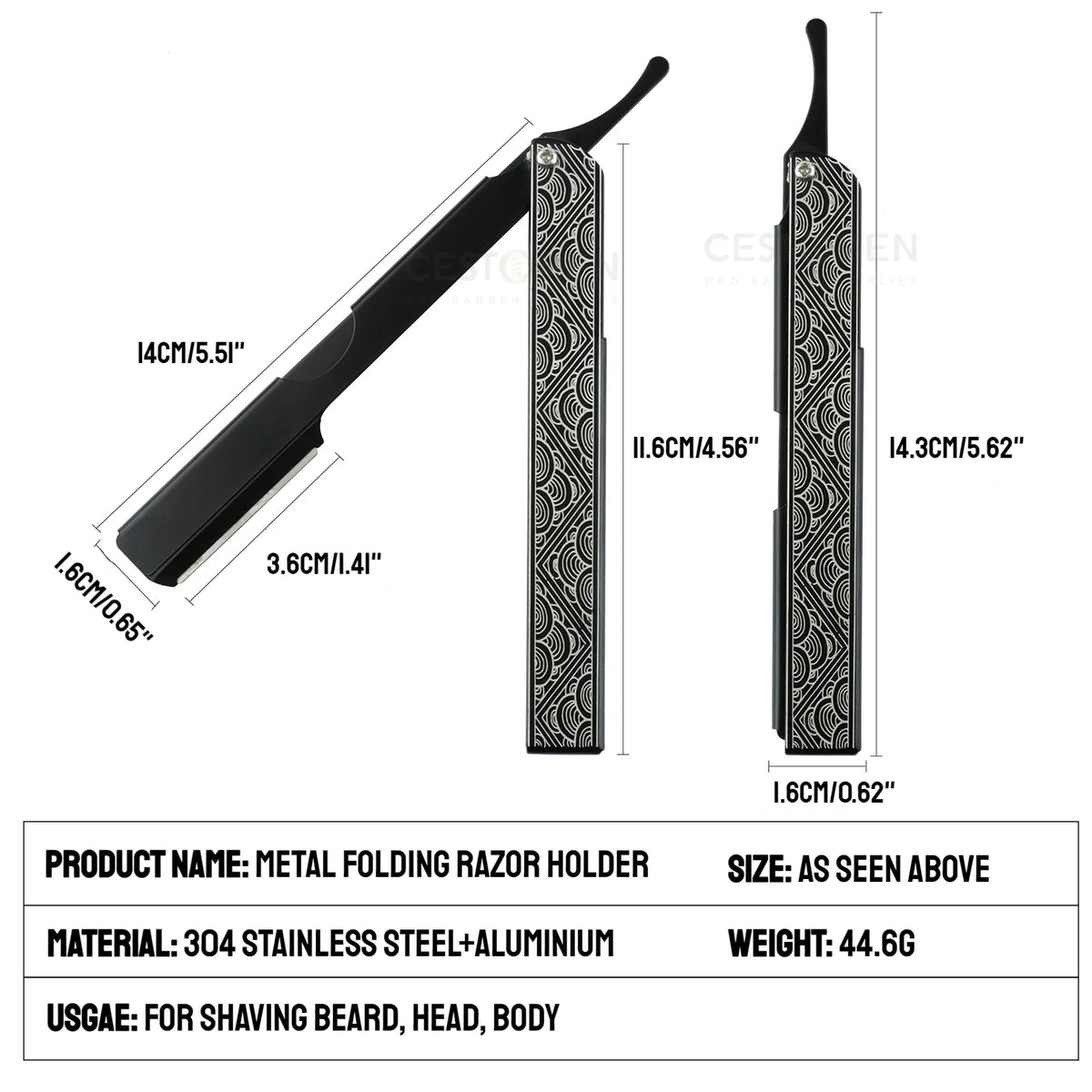 Folding Barber Razor Holder — Blades Not Included